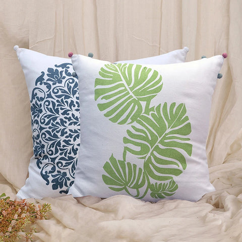Set of 2 Assorted Printed Cotton Cushion Cover (16"x16")