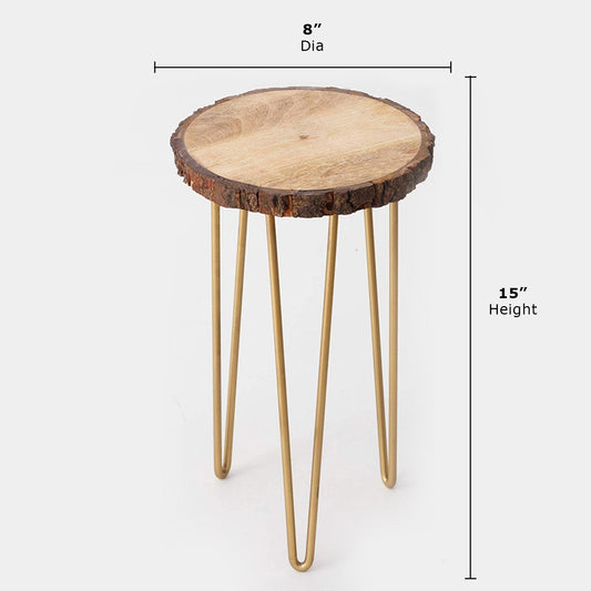 Dimensions of Wooden Bark Plant Stand Round Side Table