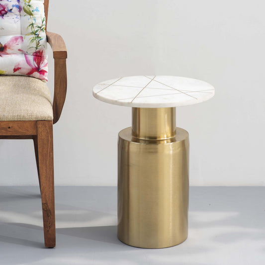 Cairo Marble Side Table With Brass Inlay | Round End Table
