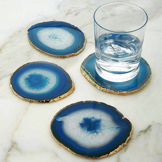 Blue Agate Tea Coaster for Table | Semi Precious Stone Coaster Set of 2