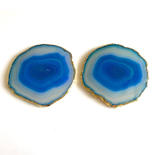 Blue Agate Tea Coaster for Table | Semi Precious Stone Coaster Set of 2