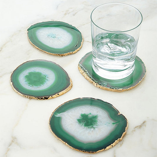 Green Agate Tea Coaster Set | Natural Gemstone Table Coaster | Agate Coasters | Set of 2