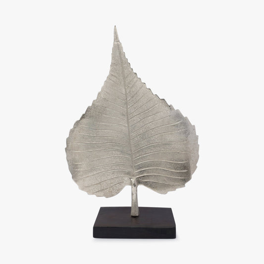 Silver Sacred Fig Leaf Metal Sculpture