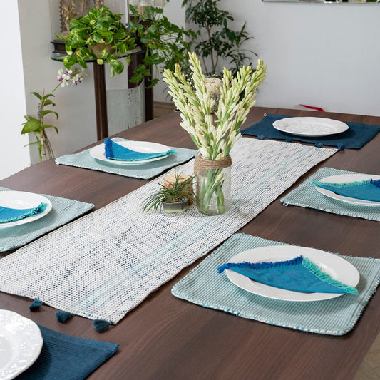 Blue collection of table runner, table mats and table napkins