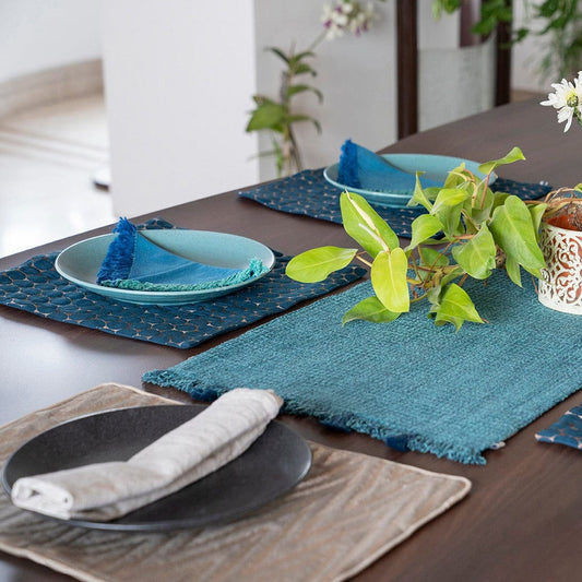 Cotton blue napkins on dining table