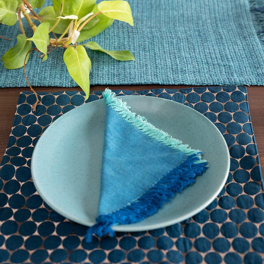 Blue table napkin in circular pattern