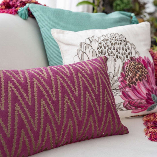 White purple teal cushions