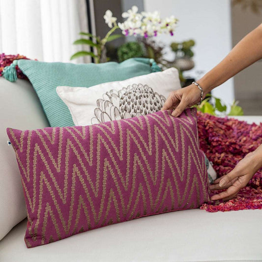 Purple zig zag patterned rectangle pillow