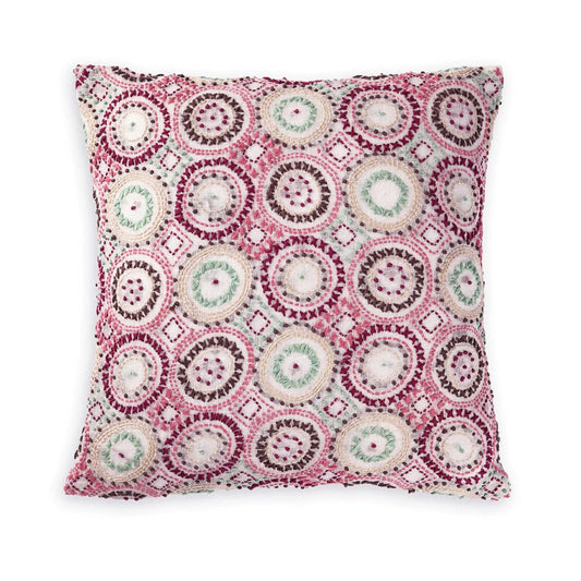 Wreath Hand Embroidered Cushion Cover - French Rose