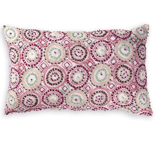 Embroidered pillow in rectangular shape