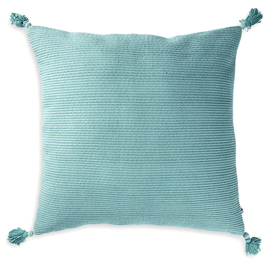 Throw pillow with rib design in cyan color