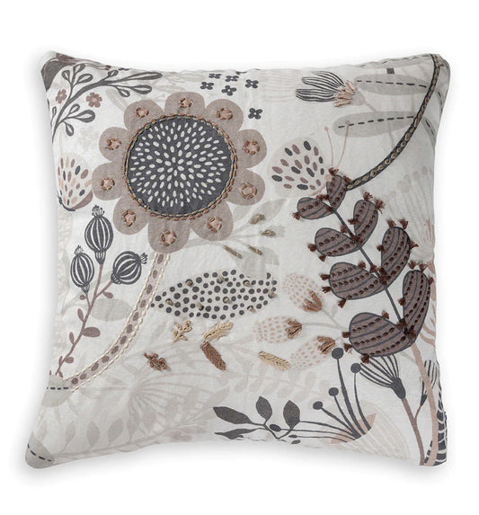 Handwoven floral design cushion cover