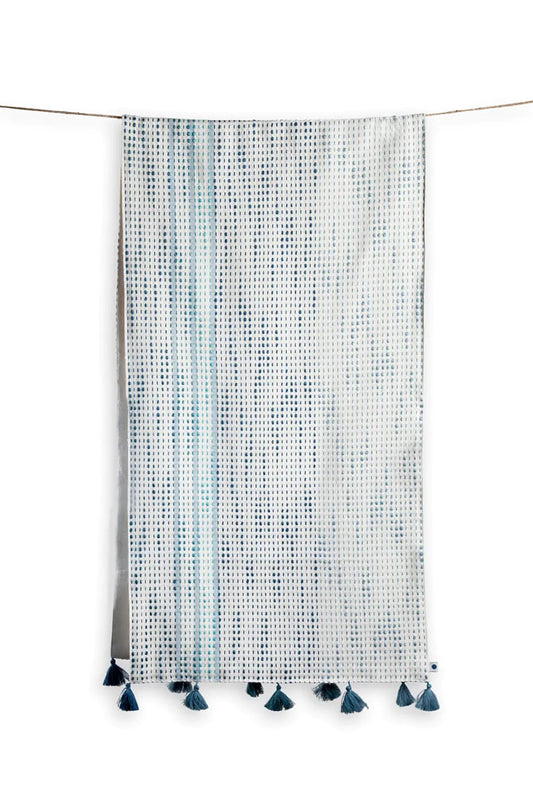 Teal Cotton table runner with tassels