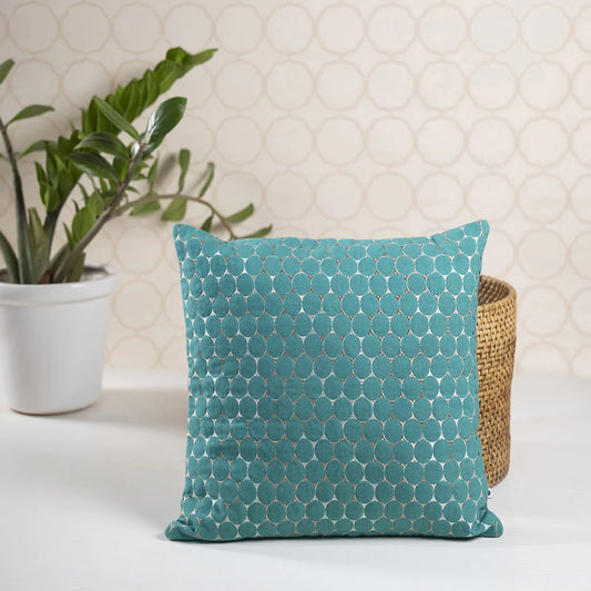 Blue green throw pillow in square shape