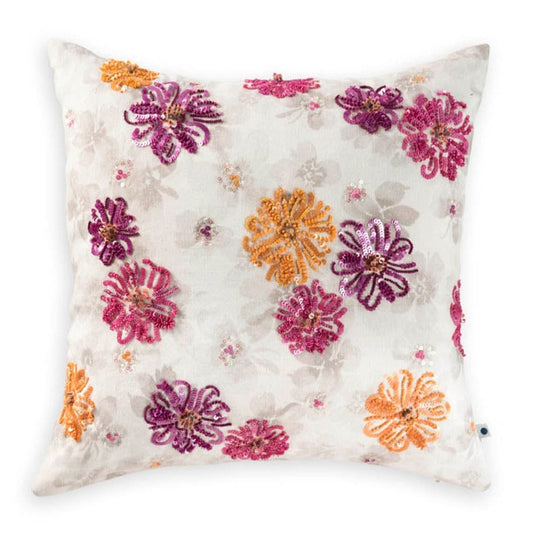 Sequinned Floral Cushion Cover