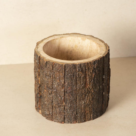 Bark Wood Table Top Planter Pots | Wooden Planters for Indoor Plants