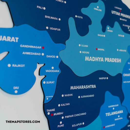 Tory Blue Wooden India Map for Wall | Wood Map of India | Wooden India Map with States and Capitals