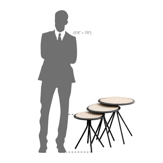height comparison of wood side tables with man