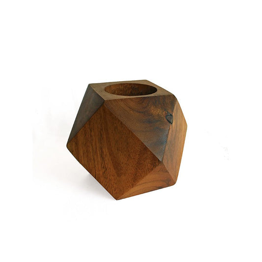 Faceted cube acacia wood planter
