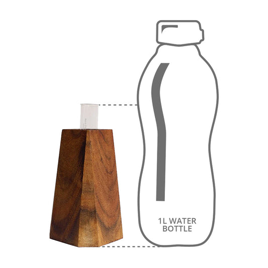 Size comparison of pyramid flower vase with bottle
