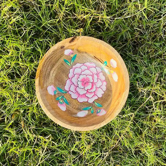 hand-painted flower wooden bowl