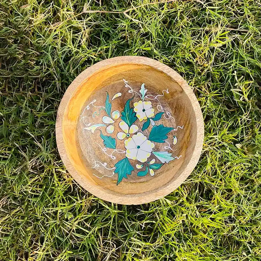 hand-painted flower wood bowl