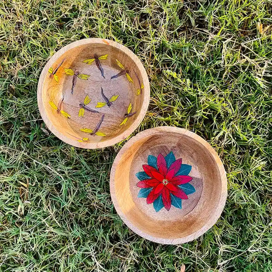 hand-painted flower wood bowls