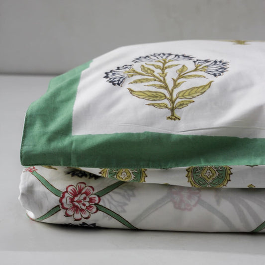 Nafisa Floral Meshwork Hand Block Print Bed Sheet - Home Artisan