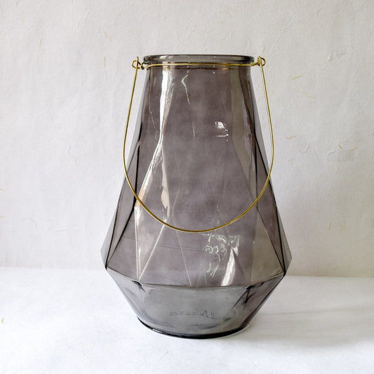 Grey glassCandle Lamp with gold string