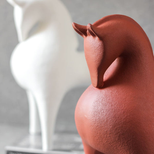 Close up of Harpalos rust horse animal statues