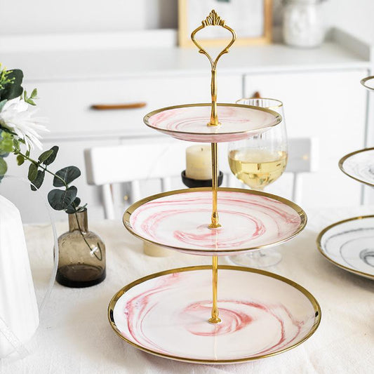 Pink ceramic platter on dining table