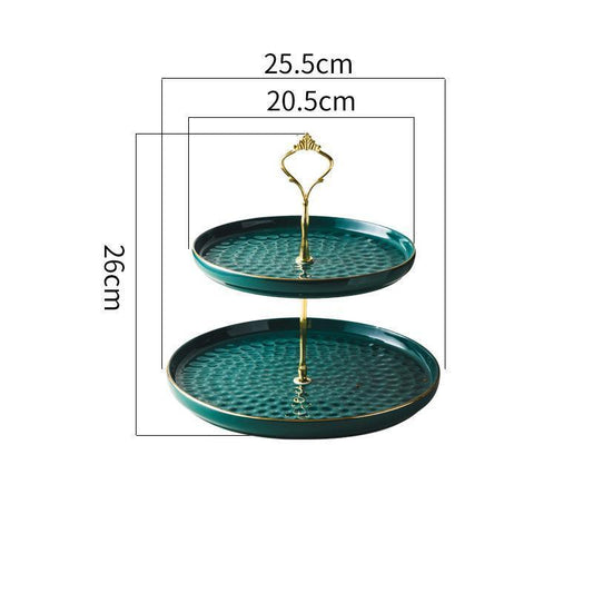 2 Tier Cake Stand - Green & Gold