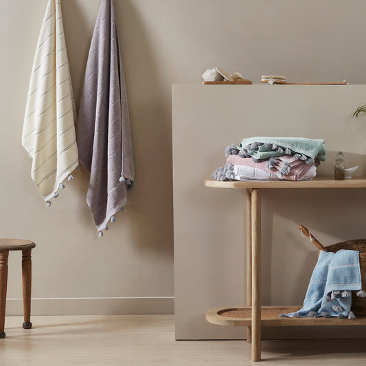 Towels hanging on bathroom wall