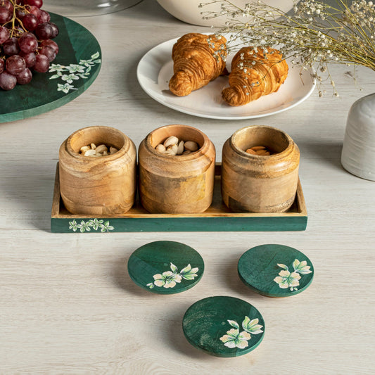Brunnera Wooden Tray with Kitchen Jars Set