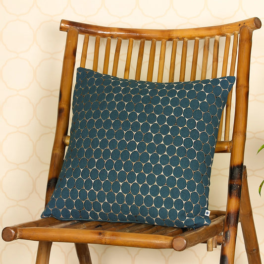 Denim cushion cover on wooden chair
