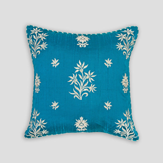 Blue Silk Embroidered Sofa Cushion Cover