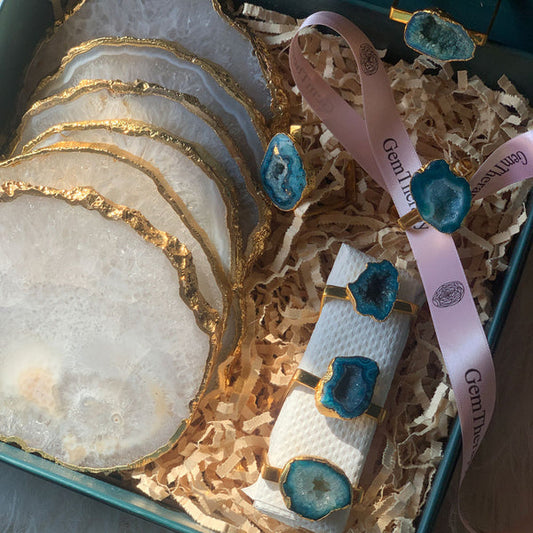 Agate Coasters & Napkin Rings Gift Box | Tableware Gift Item