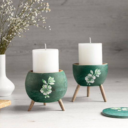 Hyacinth Small Wooden Candle holders Set