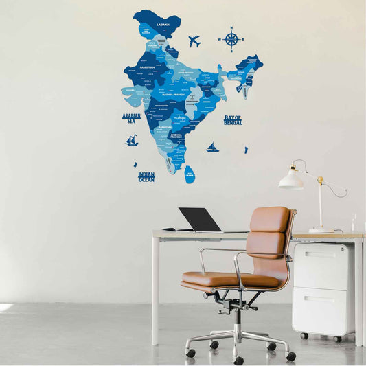 Wall Art Tory Blue Wood Map of India