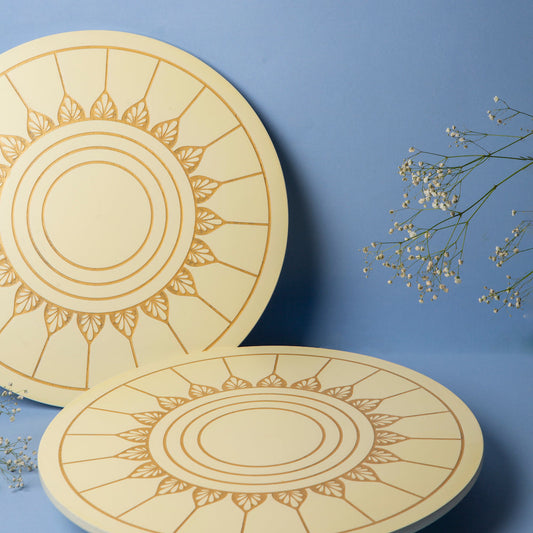 Mandala Design Lazy Susan | MDF Round Tray - Ivory White & Gold