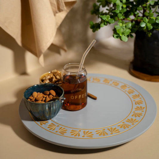 Pebble Grey Lazy Susan Turntable | Rotating Tray for Kitchen & Dining | Serving Tray Platter