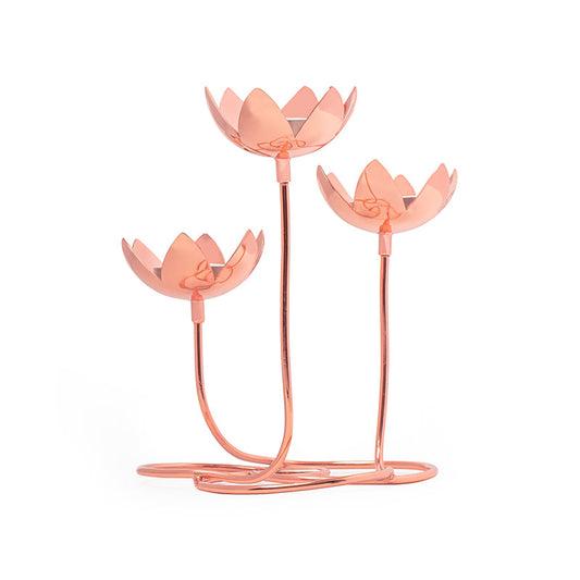 three lotus shaped copper tea light holder