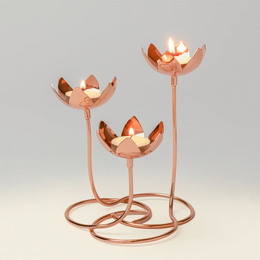 Lotus Cluster Tea Light Holders | Brass Lotus Candle Holder | Festive Decor Item