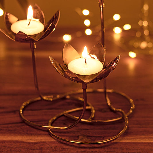 copper lighted tea light candle holders