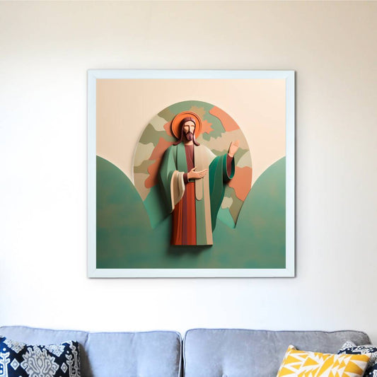 Jesus' Sermon Canvas Wall Art: Handcrafted Decor with Frame, Spiritual Abstract Print for Home.