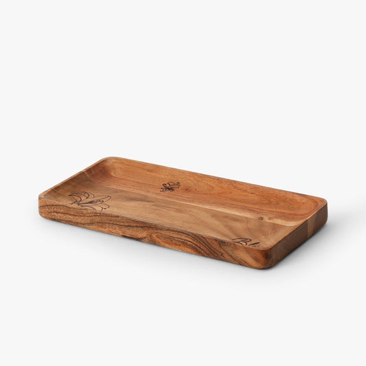 Rustic Bloom Wooden Serving Tray for Home & Kitchen | Decorative Coffee Table Tray