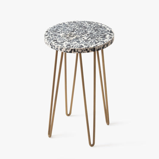 White Terrazzo Metal Plant Stand Indoor | Round Side Table - Gold