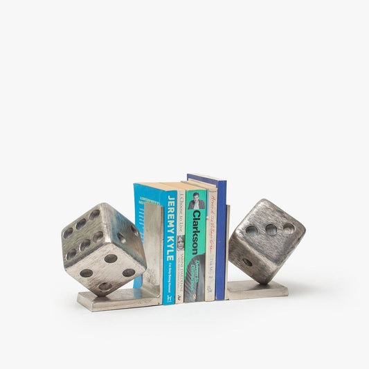 Silver Dice Bookends | Book Organizer | Cool Bookends for Shelf