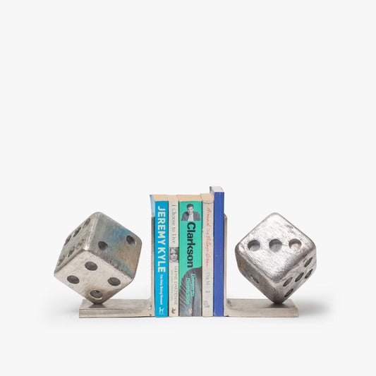 Silver Dice Bookends | Book Organizer | Cool Bookends for Shelf