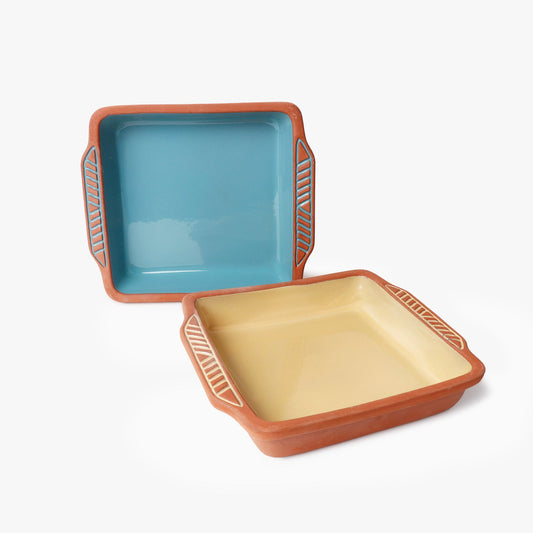 Square Terracotta Baking Tray for Oven | Ceramic Baking Dish (Set of 2)